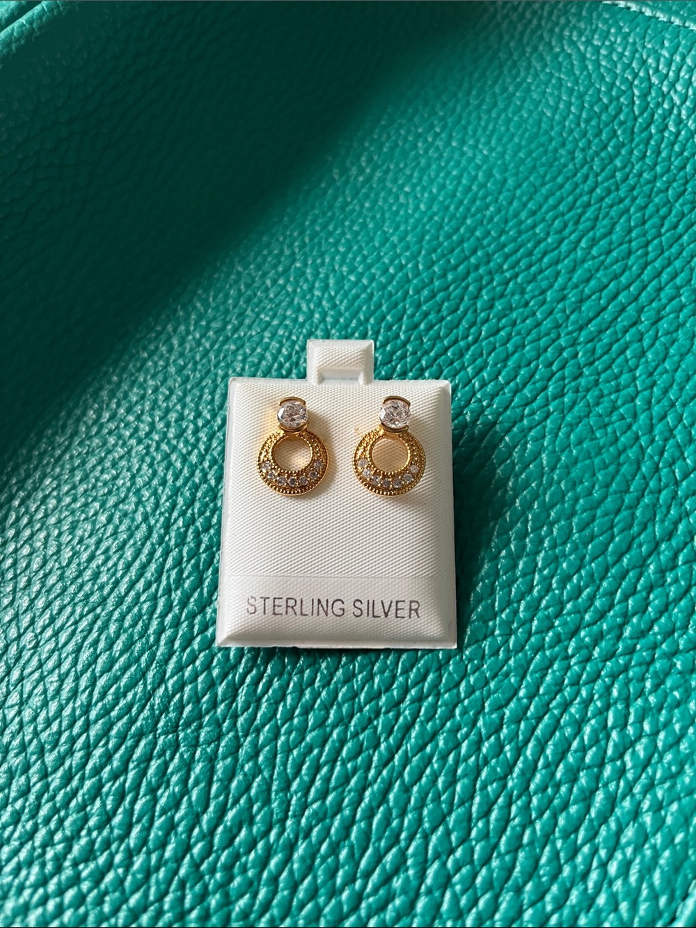 Sterling Silver Gold-Tone Circle Drop Earrings with Clear Stone Accents